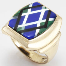 Load image into Gallery viewer, Antique 1920&#39;s Art Deco Natural Lapis Malachite Pearl &amp; Onyx Intarsia Inlay 10k Solid Gold Mens Ring