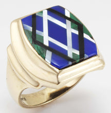 Load image into Gallery viewer, Antique 1920&#39;s Art Deco Natural Lapis Malachite Pearl &amp; Onyx Intarsia Inlay 10k Solid Gold Mens Ring