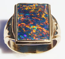 Load image into Gallery viewer, Antique 1920&#39;s Art Deco LARGE TRUE RAINBOW RARE Black Natural Opal 10k Solid Yellow Gold Men&#39;s Ring