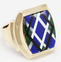 Load image into Gallery viewer, Antique 1920&#39;s Art Deco Natural Lapis Malachite Pearl &amp; Onyx Intarsia Inlay 10k Solid Gold Mens Ring