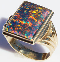 Load image into Gallery viewer, Antique 1920&#39;s Art Deco LARGE TRUE RAINBOW RARE Black Natural Opal 10k Solid Yellow Gold Men&#39;s Ring