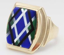 Load image into Gallery viewer, Antique 1920&#39;s Art Deco Natural Lapis Malachite Pearl &amp; Onyx Intarsia Inlay 10k Solid Gold Mens Ring