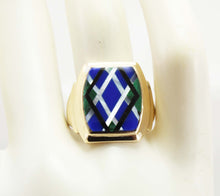 Load image into Gallery viewer, Antique 1920&#39;s Art Deco Natural Lapis Malachite Pearl &amp; Onyx Intarsia Inlay 10k Solid Gold Mens Ring