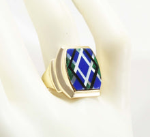 Load image into Gallery viewer, Antique 1920&#39;s Art Deco Natural Lapis Malachite Pearl &amp; Onyx Intarsia Inlay 10k Solid Gold Mens Ring