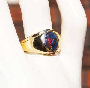 Vintage 1940's TRUE RAINBOW Natural Opal 10k Solid Yellow Gold Men's Ring