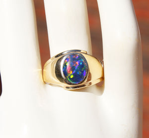 Vintage 1940's TRUE RAINBOW Natural Opal 10k Solid Yellow Gold Men's Ring