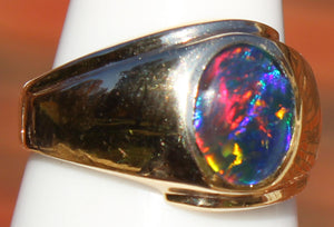 Vintage 1940's TRUE RAINBOW Natural Opal 10k Solid Yellow Gold Men's Ring