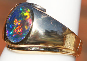 Vintage 1940's TRUE RAINBOW Natural Opal 10k Solid Yellow Gold Men's Ring