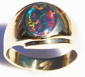 Vintage 1940's TRUE RAINBOW Natural Opal 10k Solid Yellow Gold Men's Ring