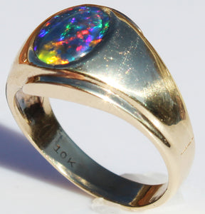 Vintage 1940's TRUE RAINBOW Natural Opal 10k Solid Yellow Gold Men's Ring