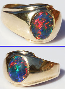 Vintage 1940's TRUE RAINBOW Natural Opal 10k Solid Yellow Gold Men's Ring