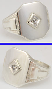 Antique Ostby & Barton 1920's Art Deco Diamond Silver & 10k Solid White Gold Ladies Cocktail Ring