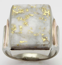 Load image into Gallery viewer, Antique 1920&#39;s Art Deco VERY RARE Natural Gold in Quartz 10k Solid White &amp; Rose Gold Men&#39;s Ring