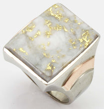 Load image into Gallery viewer, Antique 1920&#39;s Art Deco VERY RARE Natural Gold in Quartz 10k Solid White &amp; Rose Gold Men&#39;s Ring