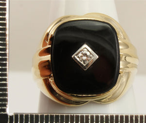 Vintage 1940's Natural & Genuine Antique European Cut Diamond & Onyx 10k Solid Gold Men's Ring