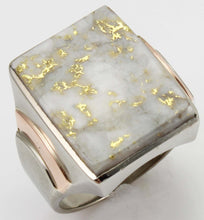 Load image into Gallery viewer, Antique 1920&#39;s Art Deco VERY RARE Natural Gold in Quartz 10k Solid White &amp; Rose Gold Men&#39;s Ring