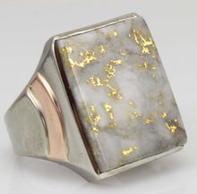 Load image into Gallery viewer, Antique 1920&#39;s Art Deco VERY RARE Natural Gold in Quartz 10k Solid White &amp; Rose Gold Men&#39;s Ring