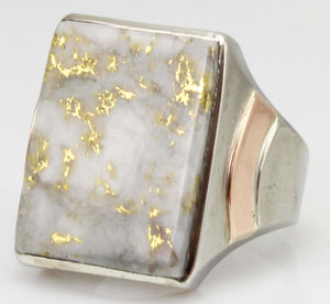 Antique 1920's Art Deco VERY RARE Natural Gold in Quartz 10k Solid White & Rose Gold Men's Ring