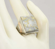 Load image into Gallery viewer, Antique 1920&#39;s Art Deco VERY RARE Natural Gold in Quartz 10k Solid White &amp; Rose Gold Men&#39;s Ring