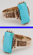 Load image into Gallery viewer, Antique Victorian RARE Natural Persian Turquoise Engraved 14k Solid Rose Gold Ladies Cocktail Ring