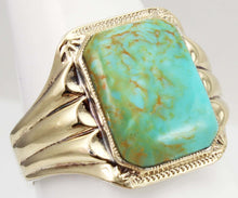 Load image into Gallery viewer, Antique Art Deco RARE SWIRLING ORANGE MATRIX Kingman Mine Turquoise Silver &amp; 10k Gold Men&#39;s Ring