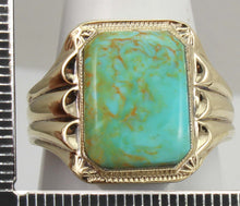 Load image into Gallery viewer, Antique Art Deco RARE SWIRLING ORANGE MATRIX Kingman Mine Turquoise Silver &amp; 10k Gold Men&#39;s Ring