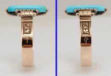 Load image into Gallery viewer, Antique Victorian RARE Natural Persian Turquoise Engraved 14k Solid Rose Gold Ladies Cocktail Ring