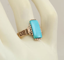 Load image into Gallery viewer, Antique Victorian RARE Natural Persian Turquoise Engraved 14k Solid Rose Gold Ladies Cocktail Ring