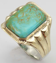 Load image into Gallery viewer, Antique Art Deco RARE SWIRLING ORANGE MATRIX Kingman Mine Turquoise Silver &amp; 10k Gold Men&#39;s Ring