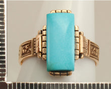 Load image into Gallery viewer, Antique Victorian RARE Natural Persian Turquoise Engraved 14k Solid Rose Gold Ladies Cocktail Ring