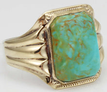 Load image into Gallery viewer, Antique Art Deco RARE SWIRLING ORANGE MATRIX Kingman Mine Turquoise Silver &amp; 10k Gold Men&#39;s Ring