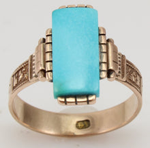 Load image into Gallery viewer, Antique Victorian RARE Natural Persian Turquoise Engraved 14k Solid Rose Gold Ladies Cocktail Ring