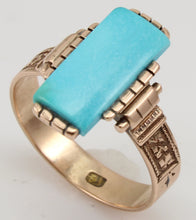 Load image into Gallery viewer, Antique Victorian RARE Natural Persian Turquoise Engraved 14k Solid Rose Gold Ladies Cocktail Ring