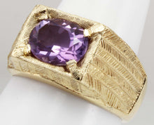 Load image into Gallery viewer, Antique 1920&#39;s Art Deco 3ct Oval Natural Amethyst Hand Engraved 10k Solid Yellow Gold Men&#39;s Ring