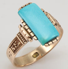 Load image into Gallery viewer, Antique Victorian RARE Natural Persian Turquoise Engraved 14k Solid Rose Gold Ladies Cocktail Ring