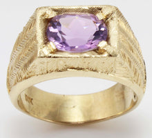 Load image into Gallery viewer, Antique 1920&#39;s Art Deco 3ct Oval Natural Amethyst Hand Engraved 10k Solid Yellow Gold Men&#39;s Ring