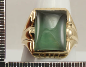 Antique 1920's Art Deco LARGE 12ct Green Sapphire 10k Solid Yellow Gold Men's Ring