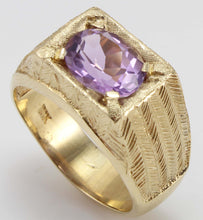 Load image into Gallery viewer, Antique 1920&#39;s Art Deco 3ct Oval Natural Amethyst Hand Engraved 10k Solid Yellow Gold Men&#39;s Ring