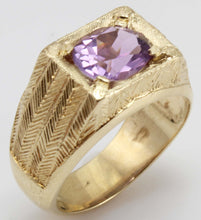 Load image into Gallery viewer, Antique 1920&#39;s Art Deco 3ct Oval Natural Amethyst Hand Engraved 10k Solid Yellow Gold Men&#39;s Ring