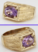 Load image into Gallery viewer, Antique 1920&#39;s Art Deco 3ct Oval Natural Amethyst Hand Engraved 10k Solid Yellow Gold Men&#39;s Ring