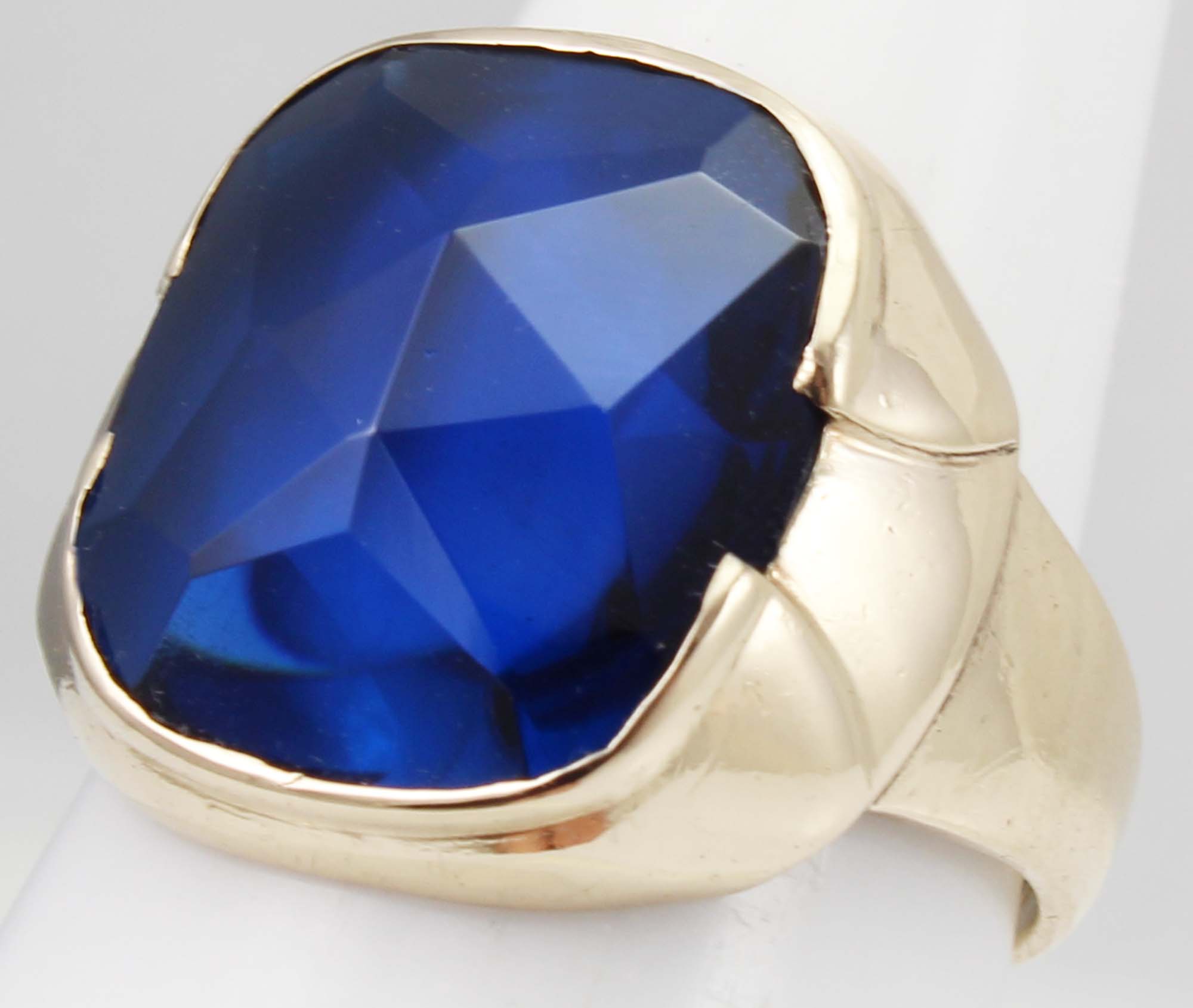 Antique 1920's Art Deco LARGE 12ct Cushion Cut Blue Spinel 10k Solid Yellow  Gold Men's Ring