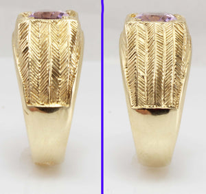 Antique 1920's Art Deco 3ct Oval Natural Amethyst Hand Engraved 10k Solid Yellow Gold Men's Ring