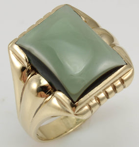 Antique 1920's Art Deco LARGE 12ct Green Sapphire 10k Solid Yellow Gold Men's Ring