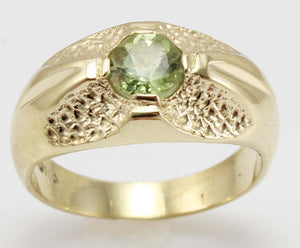 Antique 1930's Late Period Art Deco Antique Cut Natural Green Tourmaline 10k Solid Gold Men's Ring