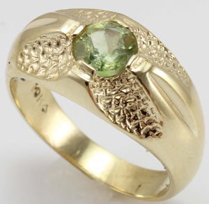 Antique 1930's Late Period Art Deco Antique Cut Natural Green Tourmaline 10k Solid Gold Men's Ring