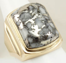 Load image into Gallery viewer, HEAVY Antique 1920&#39;s Art Deco LARGE RARE Natural Silver in Quartz 10k Solid Yellow Gold Men&#39;s Ring