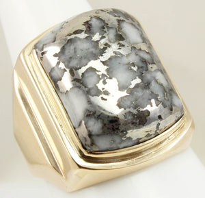 HEAVY Antique 1920's Art Deco LARGE RARE Natural Silver in Quartz 10k Solid Yellow Gold Men's Ring