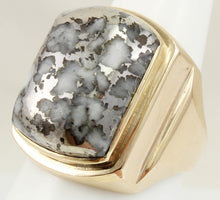 Load image into Gallery viewer, HEAVY Antique 1920&#39;s Art Deco LARGE RARE Natural Silver in Quartz 10k Solid Yellow Gold Men&#39;s Ring