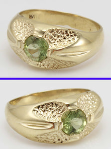 Antique 1930's Late Period Art Deco Antique Cut Natural Green Tourmaline 10k Solid Gold Men's Ring