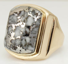 Load image into Gallery viewer, HEAVY Antique 1920&#39;s Art Deco LARGE RARE Natural Silver in Quartz 10k Solid Yellow Gold Men&#39;s Ring